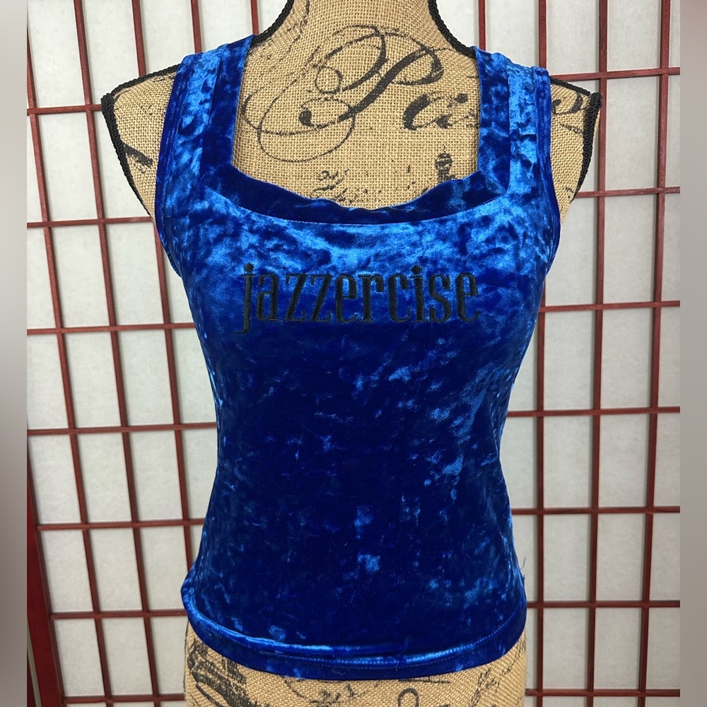 Vintage Peace Blues Crushed Velvet Dance Wear Jazzercise Stretchy Tank Top